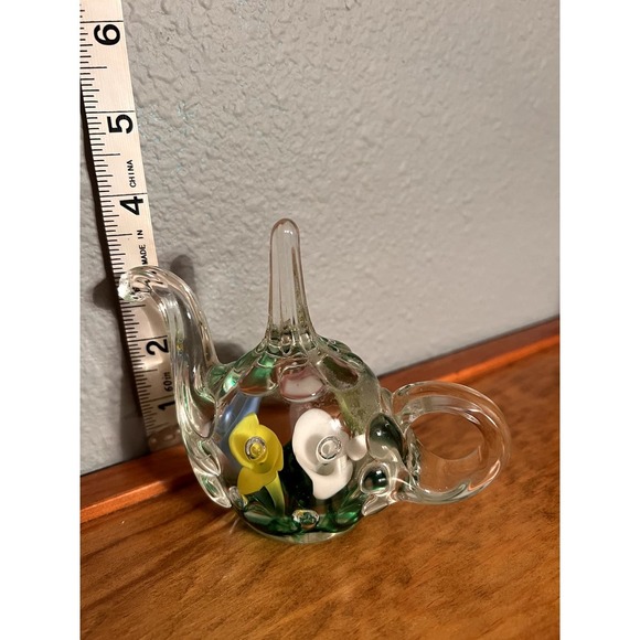Joe Rice - St. Clair Glass Teapot Paperweight Ring Holder Pastel Spring‎ Flowers - Picture 1 of 3